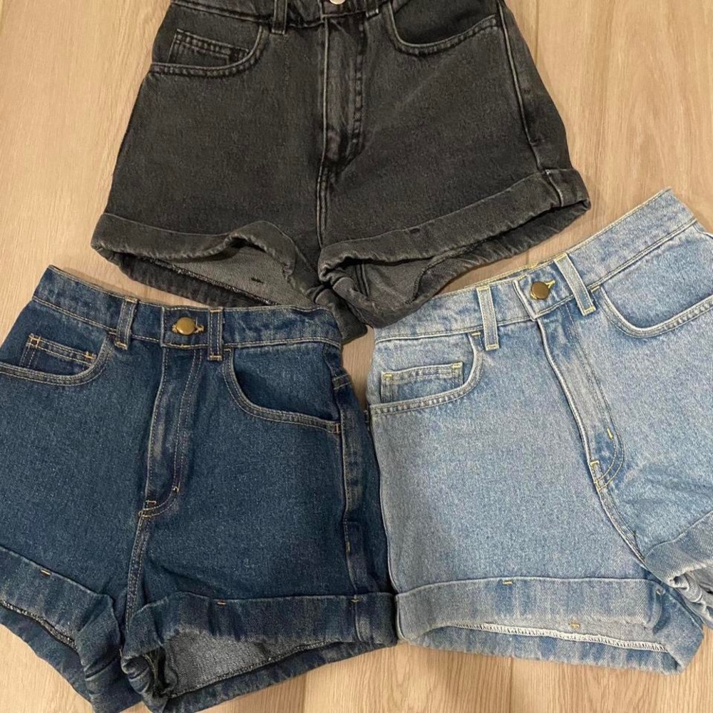 3 Pair American Apparel Shorts Gray Charcoal Black Dark Denim Wash Light Blue 24